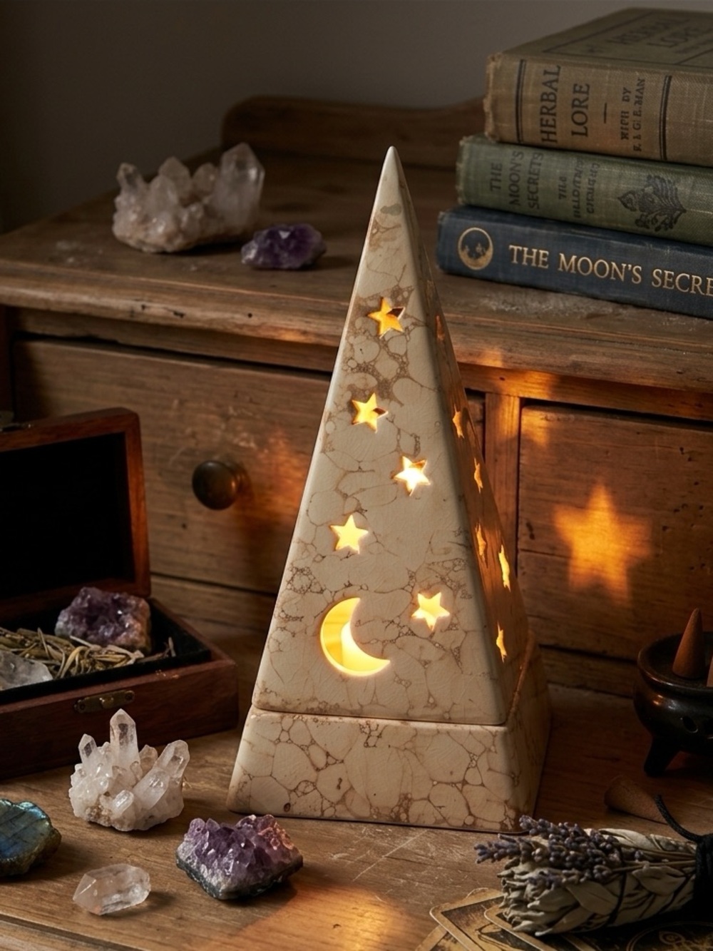 PartyLite Pyramid Galaxy Tealight Candle Holder Moon & Stars RETIRED PO161